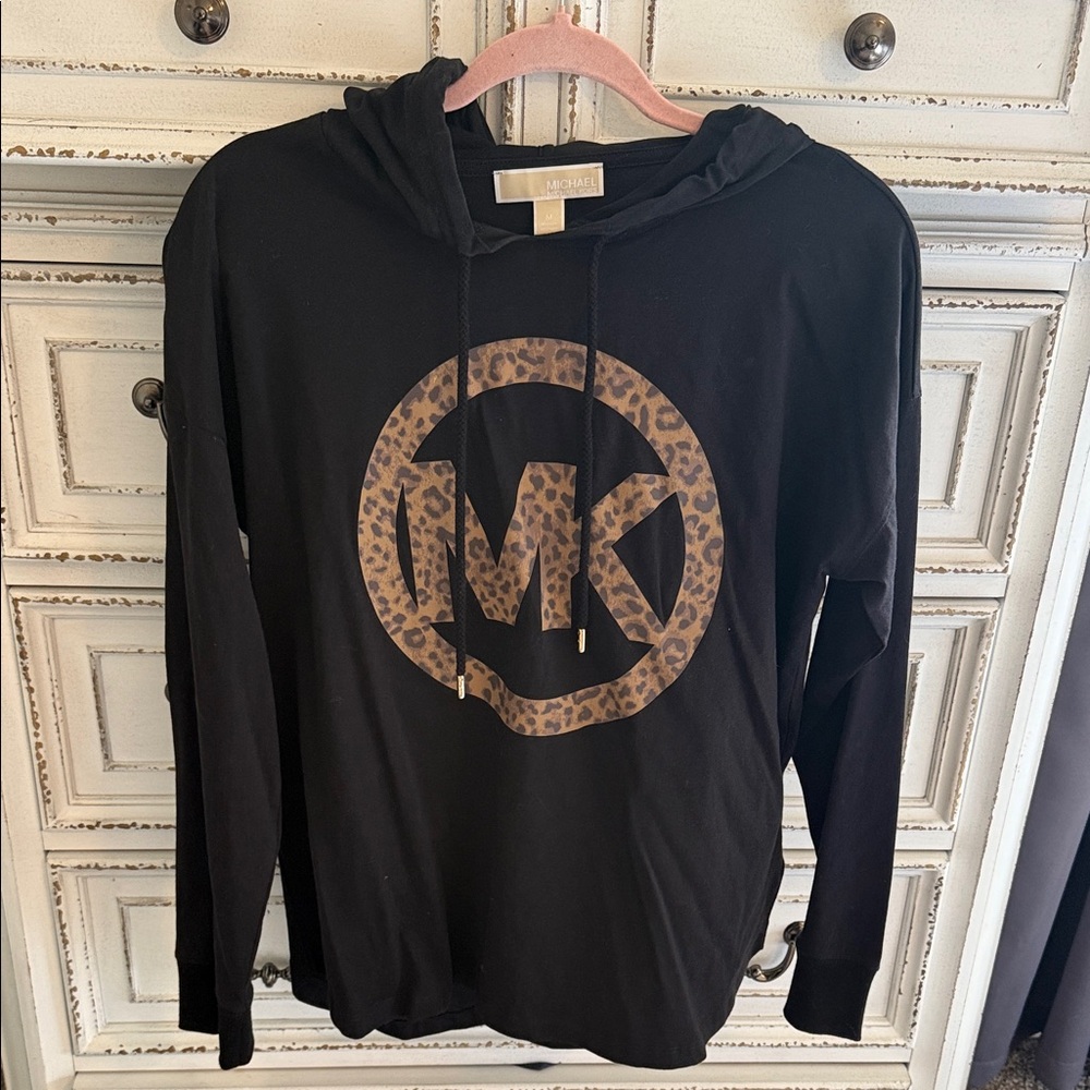 Michael Kors Black Hoodie with Leopard MK Logo